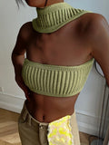 Sexy Knitted Crop Top Women Fashion Halter Strapless Sleeveless Backless Tank Tops Female Elegant Knitwear Cropped
