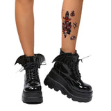 New Dark Gothic Wing Slope And Short Boots Female Large Size Martin Boots Thick Bottom Boots Demonia
