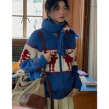 Reindeer Print Knitted Cardigan- Outfit