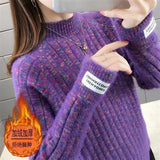 Winter Half High Collar Imitation Mink Velvet Sweater Female Loose Casual All-match Knitting Jumper Top Women