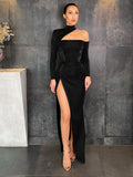 Women Midi Dress High Split Partywear Hollow Out Bodycon Sexy Nightclub Womens Elegant Christmas Dress New Year