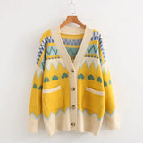 autumn and winter women cardigans new Korean version of diamond-shaped knit love jacquard wide loose sweater coat