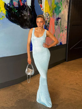 U Neck Shiny Bright Silk Suspender Dress Women Sexy Sleeveless Knitted Dresses 2024 Summer Chic Female Party