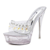 Zingj Diamond Crystal Thin With Slippers Female Summer Waterproof Platform Anti-Slip Thick Bottom Sexy Versatile Super High With A Word Drag