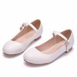Children's Flat Sole Leisure Single Shoes Round Head Mary Jane White Wedding Shoes Girls Single Shoes Performance Festival