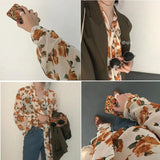 Women Retro Floral Chic Chiffon Spring Fall Fashion Korean Ladies Blusas Mujer Lace-up Design Soft Female Shirts Top