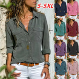 2020 Spring Autumn Fashion Lapel Long Sleeve Women's Buttons Shirt Casual Loose Solid Pocket Ladies Shirt Tops Plus