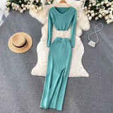 Zingj Ripe Wind Two Sets Female Summer Temperament Short Long Sleeve T Shirt Top High Waist Slim Slit Hip Long