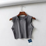 Summer vintage white crop tops women biker black punk sexy tank top korean streetwear cropped sleeveless top
