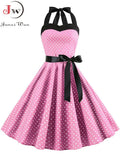 Polka Dot Halter Vintage Dress 50s 60s Gothic Pin Up Rockabilly Dress Robe Femme Sexy Retro Party