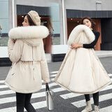 Cotton-Padded Jacket Women 2024 Winter Parke Leisure Long Korean Version Of Women's Warm Loose Big Wool Collar Cotton-Padded Coat-Outfit