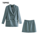 Womens blazer two piece suit set double breasted jacket blazer 2021 spring ladies formal