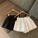 High Waist White Jacquard Shorts Women Loose Black Shorts Summer Streetwear Pockets Wide Leg Shorts For
