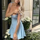 Spaghetti Strap Tie Up Mini Dress-Outfit