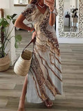 Summer Beach Sundress Robe Female Casual Vintage Printed Loose Beach Long Dress Women Hollow Out Short Sleeve