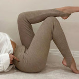 Ribbed Knit Leggings Women High Waist Cotton Fitness Basic Pants Casual Spring New All-Match Female Skinny