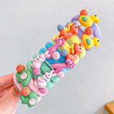 Girls Rubber Band Elastic Hair Bands Rainbow Cartoon Character Fruits Flower Headwear Girl Cute Sweet Hair