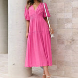 Ruffle Dress For Women 2023 Lace Female Long Sleeves Robe High Waist Beachwear Elegant Deep V Cover up Cut Out