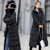 Cotton-Padded Clothes Women 2024 Winter New Korean Version Long Knee Down Cotton-Padded Jacket Women Big Wool Collar Slim And Thick Cotton-Padded Jacket Women-Outfit