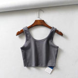 women summer crop tops sleeveless short cotton u collar knitted