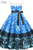 Dress Women Vintage Elegant Party Dress Retro Swing Floral Print Sleeveless Casual Midi Sundress