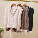 vest women's spring and autumn fashion new color matching loose sleeveless v-neck pullover striped all-match casual