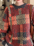 Checkered Pullover Knit Sweater-Outfit