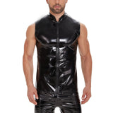 Zingj Men's Mirror PU Bright Leather Vest Slim Leisure Waterproof Stand Collar Without Ff Vest No