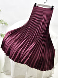 Designer Women Spring Autumn Elegant Chic Solid Pleated Skirt High Waist Luxury Fashion With Elastic Female