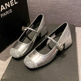 Fragrant Wind Thin Height Retro French Single Shoes Small Fragrant Wind Silver Lily One Word Temperament Light-Mouthed Mary Treasure
