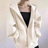 Solid Color Pullover Zip Up Oversized HoodieOutfit