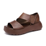 New Roman Sandals 2025 Retro Platform Increased And Light Open Toe Side Empty Velcro Fashion Casual