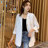 Zingj And Long Loose Chiffon Small Suit Female Chic Summer White Suit Large Size Sunscreen Clothing Thin Coat Air Conditioning