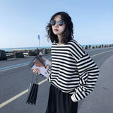 Women Harajuku Gothic stripe cotton Hoodie Clothes Autumn long sleeve loose Kawaii Korean thin Sweatshirt kpop