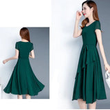 Women's Solid Color Summer Slim Swing Dress Crew Neck Elegant Office Versatile Slim Women Dresses