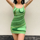 Casual Strap Bodycon Knitted Mini Dress Women Green Summer Sleeveless Short Dresses Fashion Ladies
