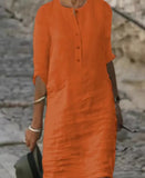 Spring Cotton And Linen Long-sleeved Dress
