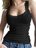 Lace Trim Gray Tank Top-Outfit
