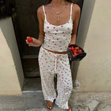 Strawberry Printed Tank Top And Straight Leg Pants Pyjamas Two Piece Set-Outfit