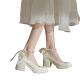 Zingj Heels Women 2024 New Pearl French Thick With Non-Slip White Mary Jane Gentle Wind Shallow Single Shoes