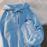 letter embroidery love sky pattern cardigan zipper hoodie womens 2021 casual loose lazy clothes for teens zipper