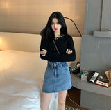 Women Solid Basic Tops Button Up O-neck Elegant Cropped Sweaters Streetwear Slim Knitted Outwear Ulzzang Fashion