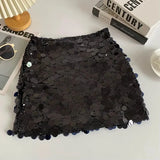 Champagne Sequin Mini Skirts For Women Fashion Sexy Shiny High Waist Aline Skirt Purple Glitter Evening Party Club