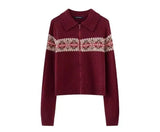 Vintage Polo Collar Zip Up Knit CardiganOutfit