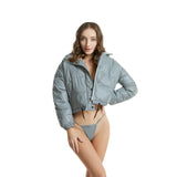 Autumn And Winter Short Sexy Reflective Female Cotton Clothes In High Collar Thick Down Cotton Coat Night Light Bread Clothes-Outfit