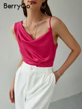Elegant office lady silk top pink 2022 Summer satin crop top with irregular straps Fashion zipper pure tank top