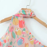 Printed Scarf Halter Strap Mini Dress- Outfit