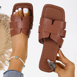 Version Of The Solid-Color Flat-Bottomed Slippers Women Slippers Square Head Breathable One Foot Pedal Home Slippers