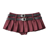 Zingj Trendy Women's Wear Low-Waist Sexy Double-Belt Pleated Skirt Plain Underwear Anti-Smooth Belt Skirt Half