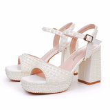 Cm Coarse Heel Fish Mouth Waterproof Table Sandals Round Head Square Sandals Side Sandals And Pearl Bridal Dress